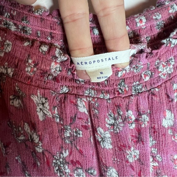 Aeropostale Pink/Plum Floral Printed Romper - Off-Shoulder, Shorts with Flowers - Picture 6 of 7